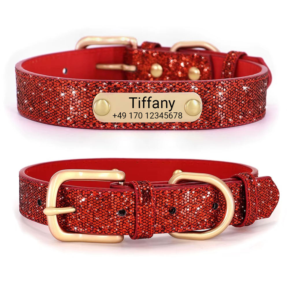 Koiran kaulapanta "Tiffany", jossa on nimi ja puhelin. Laserkaiverrus sisältyy hintaan.