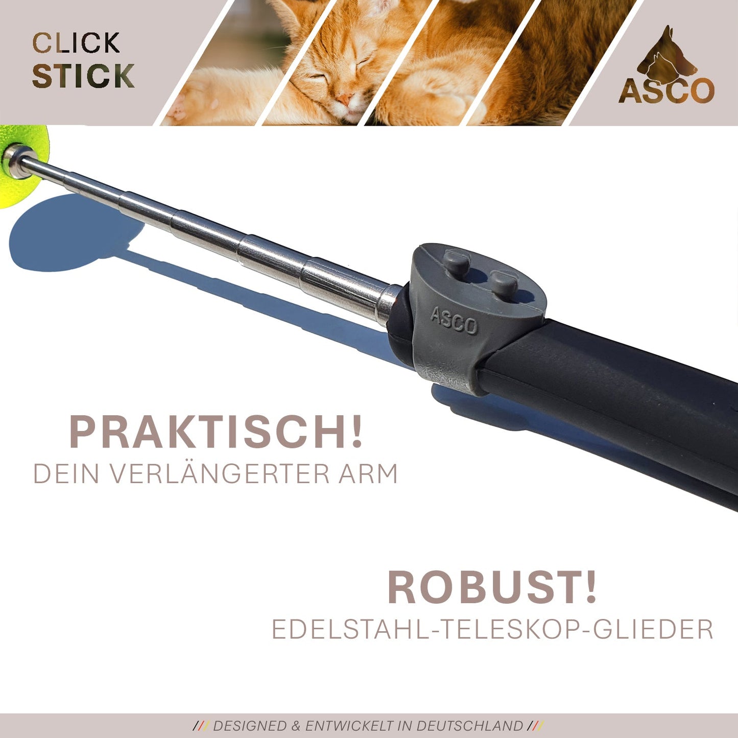 ASCO ClickStick - Target stick with detachable premium clicker - Target stick for dog cat clicker training - Extendable target stick with extra clicker - Target stick for target training - Target stick for target training