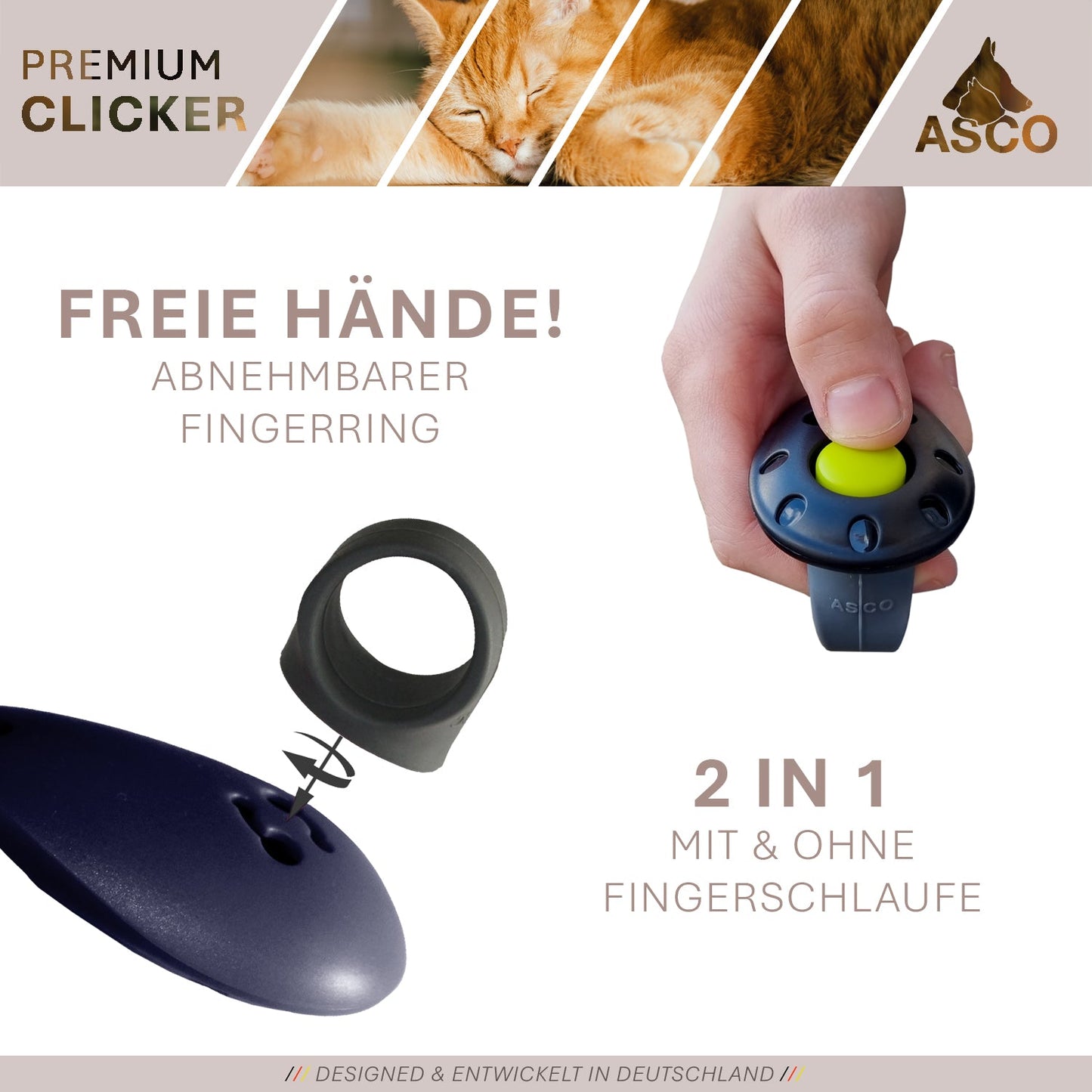 ASCO Finger Clicker - Clicker training premium clicker koirille, kissoille ja hevosille