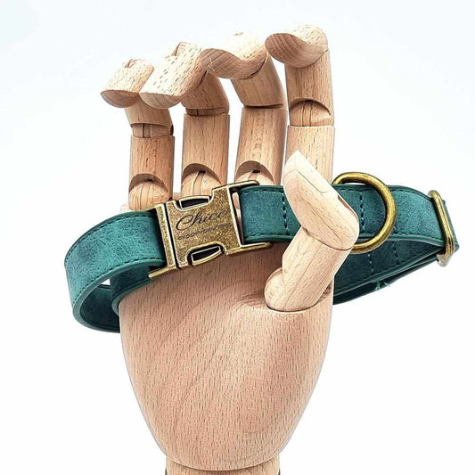 Edles Hundehalsband im Vintagelook mit Messingschnalle und kostenloser Gravur