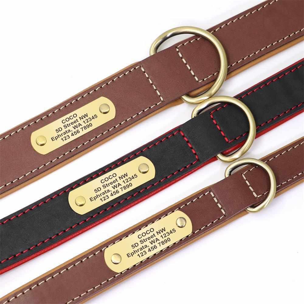 Exklusives Leder Hundehalsband mit großer Gravurplatte und gratis Gravur