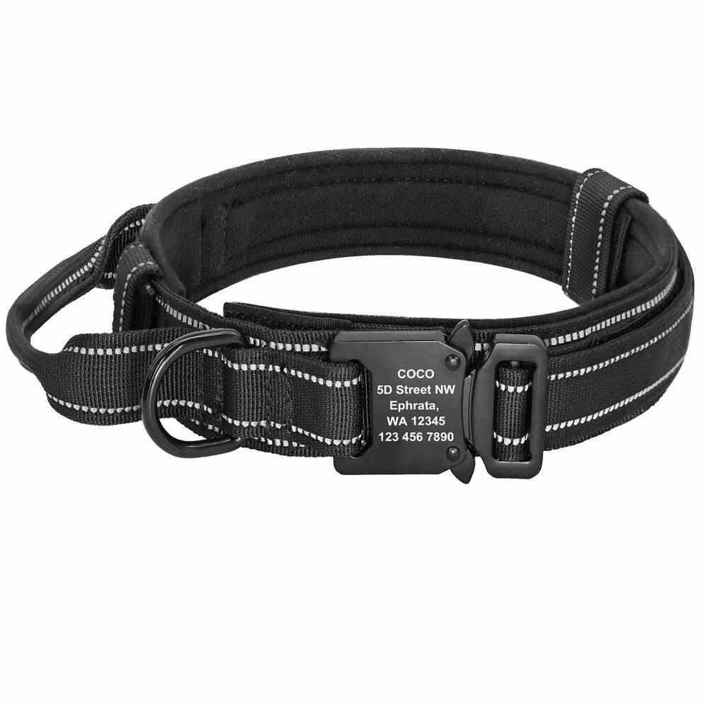 Militär Hundehalsband mit Griff und gratis Gravur auf Schnalle