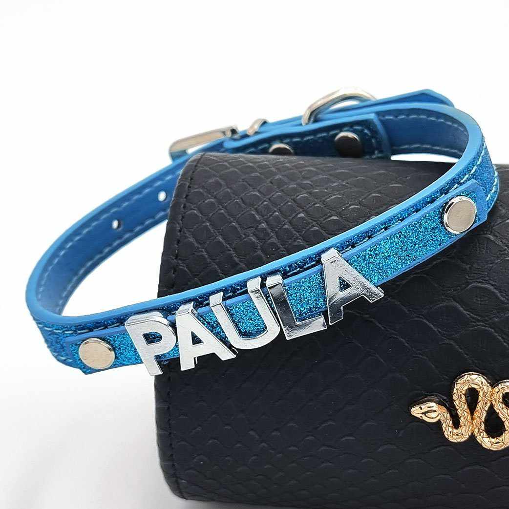 Stylisches Glitzer Hundehalsband personalisiert mit Buchstaben + Symbol