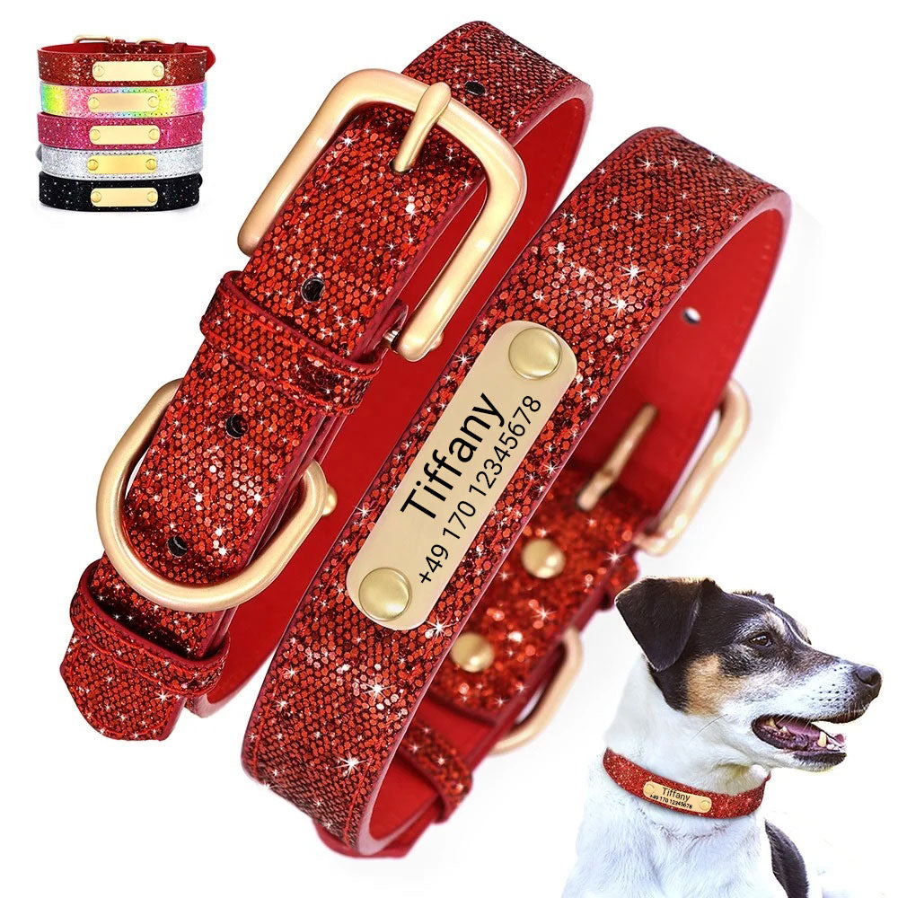Koiran kaulapanta "Tiffany", jossa on nimi ja puhelin. Laserkaiverrus sisältyy hintaan.