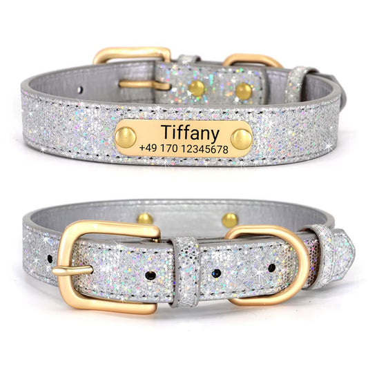 Koiran kaulapanta "Tiffany", jossa on nimi ja puhelin. Laserkaiverrus sisältyy hintaan.