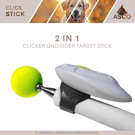 ASCO ClickStick - Target stick with detachable premium clicker - Target stick for dog cat clicker training - Extendable target stick with extra clicker - Target stick for target training - Target stick for target training