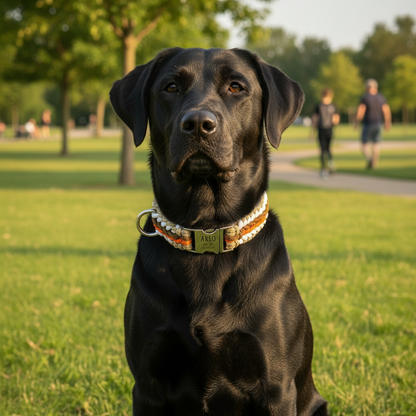 Arlo - Käsintehty paracord-kaiverruksella varustettu koiran kaulapanta | Oranssi-ruskea-valko-beige
